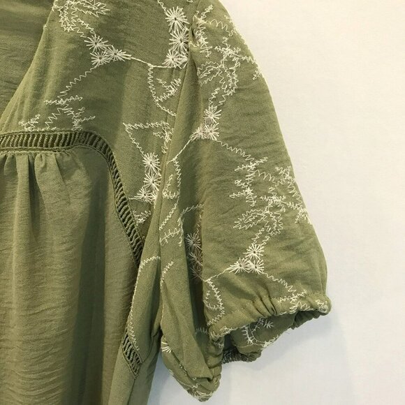 Adrianne Vittaldini Tie Waist Dress Puffy Short Sleeve Button Front Green Small - Picture 4 of 15